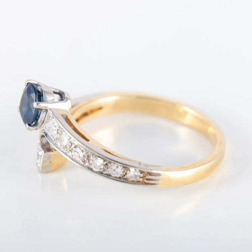 Bague 61.5 Bague ancienne en or jaune, platine, saphir et diamants 58 Facettes