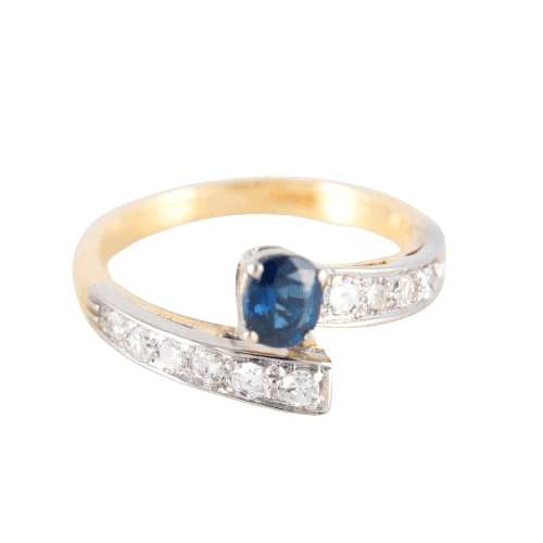 Bague 61.5 Bague ancienne en or jaune, platine, saphir et diamants 58 Facettes