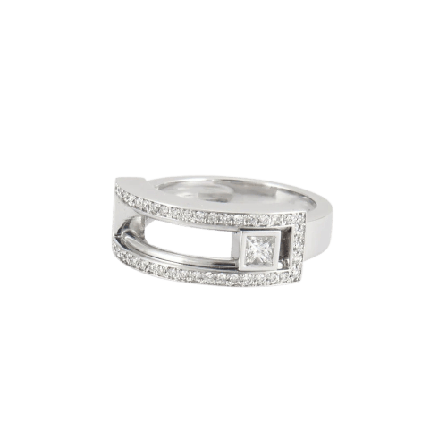 Bague 52.5 Bague en or blanc 18K avec diamants, diamant central mobile 58 Facettes