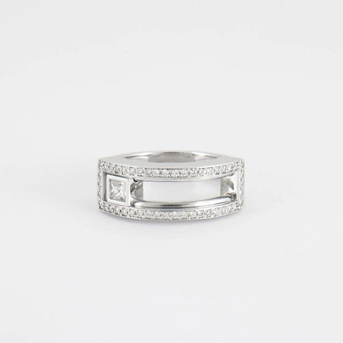 Bague 52.5 Bague en or blanc 18K avec diamants, diamant central mobile 58 Facettes