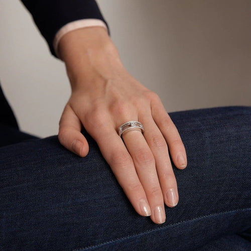 Bague 52.5 Bague en or blanc 18K avec diamants, diamant central mobile 58 Facettes