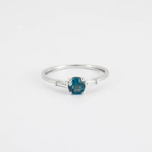 Bague 54 Bague solitaire en or blanc 18 carats avec topaze London Blue et diamants 58 Facettes