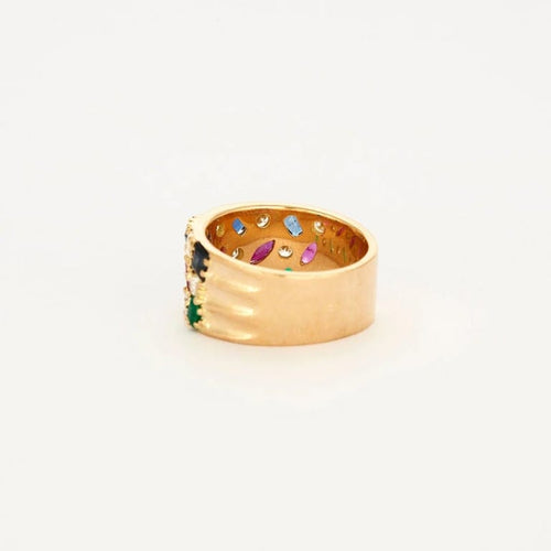 Bague 54 Bague vintage en or jaune sertie de diamants, saphirs, rubis et émeraudes 58 Facettes
