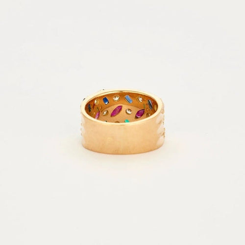 Bague 54 Bague vintage en or jaune sertie de diamants, saphirs, rubis et émeraudes 58 Facettes