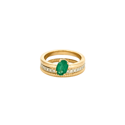 Bague 50 Bague multi-anneaux torsadés en or jaune, platine, diamants et émeraude 58 Facettes