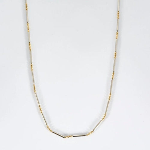 Collier Chaîne motif boules et barrettes en or jaune et or blanc 14K 58 Facettes