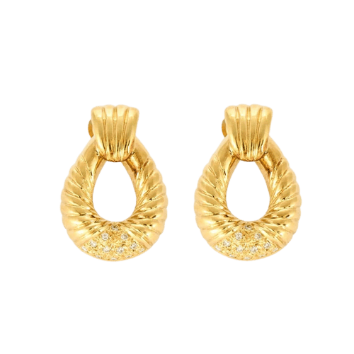 Boucles d'oreilles Boucles d'oreilles godronnées en or jaune 18K et diamants 58 Facettes
