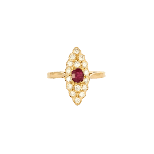 Bague 51.5 Bague marquise vintage en or jaune 18K, diamants et rubis 58 Facettes