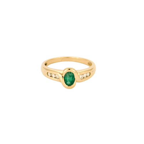 Bague 56 Bague vintage en or jaune 18K avec diamants et émeraude 58 Facettes