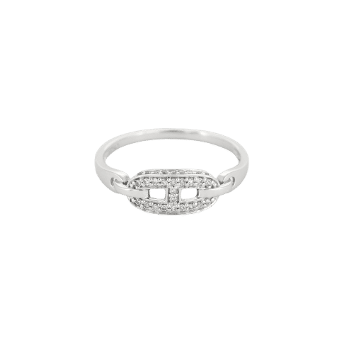 Bague 53.5 Bague maillon de chaîne en or blanc 18 carats et diamants 58 Facettes P22L5