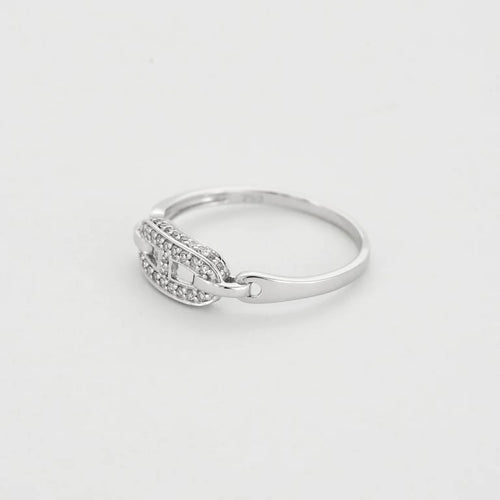 Bague 53.5 Bague maillon de chaîne en or blanc 18 carats et diamants 58 Facettes P22L5