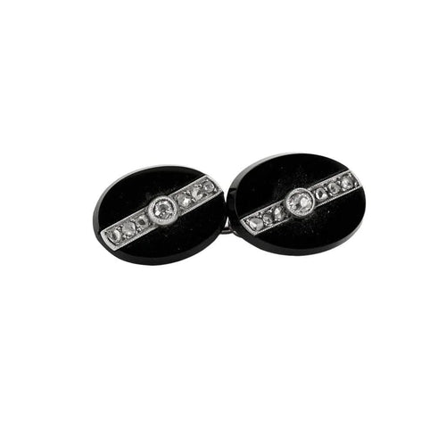 Boutons de manchette Boutons de manchette années 1930 en or blanc, onyx et diamants 58 Facettes P21L12