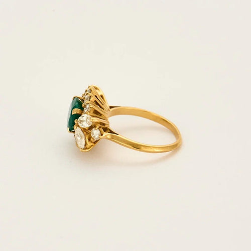 Bague 53.5 Bague panier vintage en or jaune 18 carats, émeraude et diamants 58 Facettes