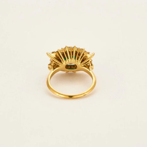 Bague 53.5 Bague panier vintage en or jaune 18 carats, émeraude et diamants 58 Facettes