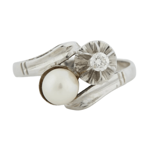 Bague 54 Bague en or blanc 18 carats avec perle de culture et diamant 58 Facettes REF 6010/16