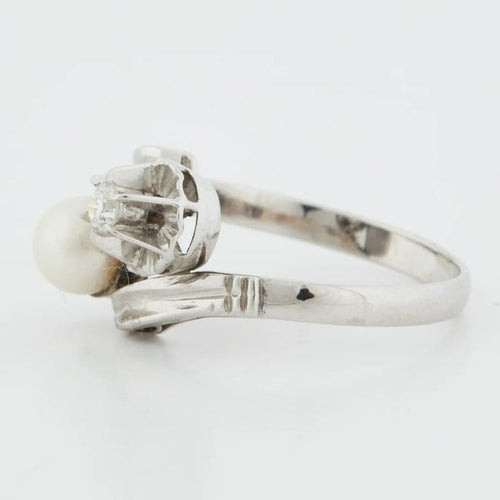 Bague 54 Bague en or blanc 18 carats avec perle de culture et diamant 58 Facettes REF 6010/16
