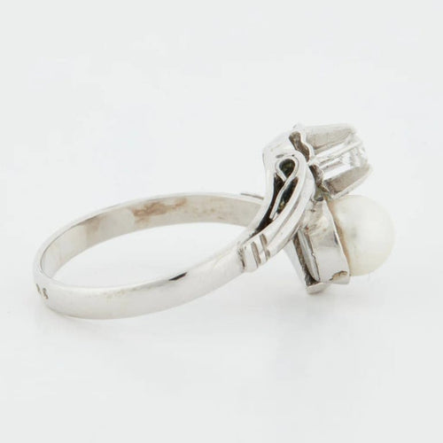 Bague 54 Bague en or blanc 18 carats avec perle de culture et diamant 58 Facettes REF 6010/16