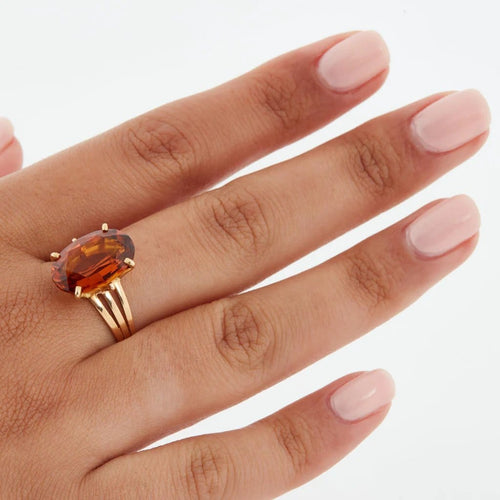 Bague 61 Bague en or jaune 18 carats sertie d’un quartz fumé 58 Facettes RÉF 9050/19