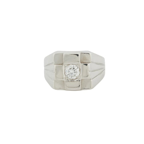 Bague 55 Chevalière en or blanc 18 carats sertie d’un diamant 0,30 ct 58 Facettes RÉF 8077/11