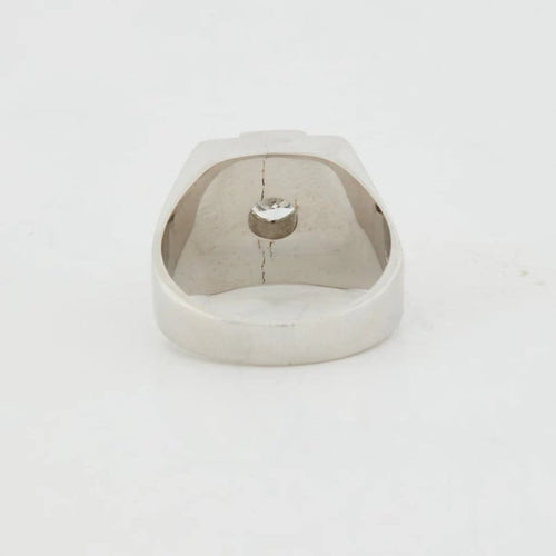 Bague 55 Chevalière en or blanc 18 carats sertie d’un diamant 0,30 ct 58 Facettes RÉF 8077/11