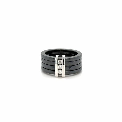 Bague 52 Guy Laroche - Bague 5 anneaux en céramique, or gris 18 carats et diamants 58 Facettes 11012/19
