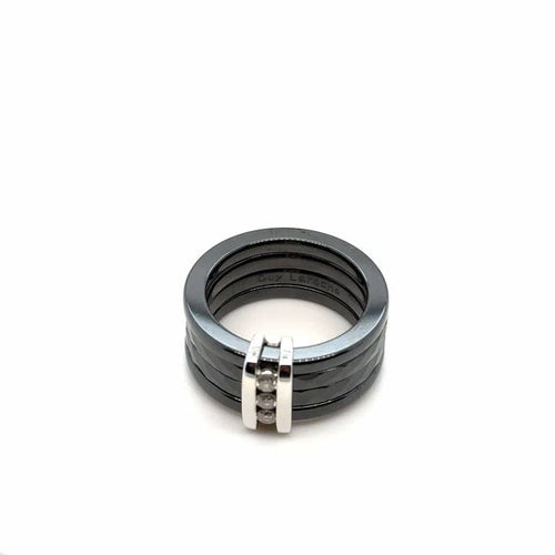 Bague 52 Guy Laroche - Bague 5 anneaux en céramique, or gris 18 carats et diamants 58 Facettes 11012/19
