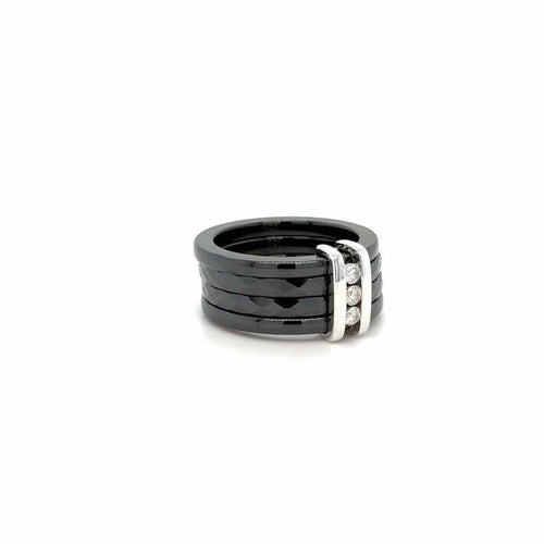 Bague 52 Guy Laroche - Bague 5 anneaux en céramique, or gris 18 carats et diamants 58 Facettes 11012/19