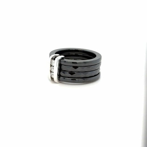 Bague 52 Guy Laroche - Bague 5 anneaux en céramique, or gris 18 carats et diamants 58 Facettes 11012/19