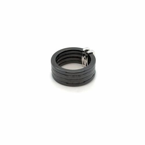 Bague 52 Guy Laroche - Bague 5 anneaux en céramique, or gris 18 carats et diamants 58 Facettes 11012/19