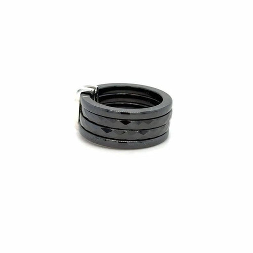 Bague 52 Guy Laroche - Bague 5 anneaux en céramique, or gris 18 carats et diamants 58 Facettes 11012/19
