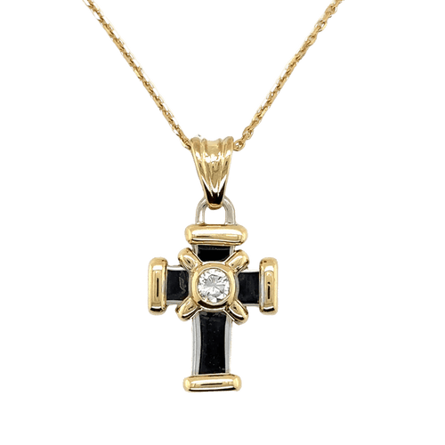 Pendentif Pendentif croix en or jaune et blanc avec diamant 58 Facettes 1.0000258/1