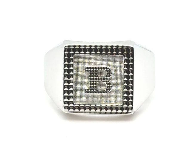 Bague 62 Chevalière initiale B en or blanc 18 carats 58 Facettes 1.0000365/1