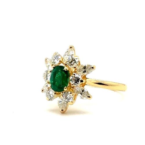 Bague 51 Bague marguerite en or jaune 18 carats, émeraude et diamants 58 Facettes 1.0000372/1
