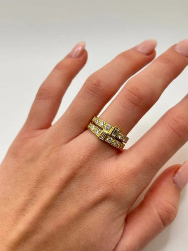 Bague 57 Bague en or jaune 18K sertie de diamants 1,3 ct 58 Facettes
