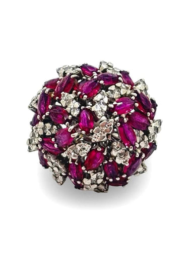 Bague 58 Bague ancienne en or blanc 18K sertie de diamants et rubis 58 Facettes