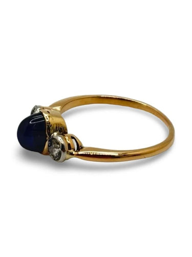 Bague 53 Bague en or rose 18K avec saphir cabochon et diamants 58 Facettes