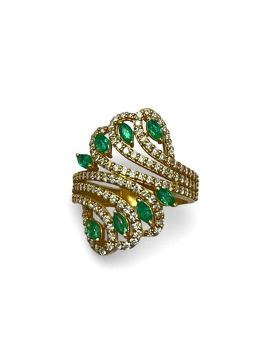 Bague 52 Bague en or rose 18K avec émeraudes et diamants 58 Facettes 00006501