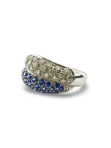 Bague 51 Bague demi-alliance en or blanc 18K saphirs et diamants 58 Facettes 00005901