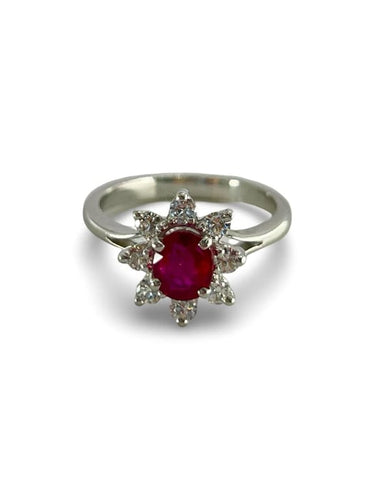 Bague 53 Bague en or blanc 18K sertie d’un rubis et diamants 58 Facettes
