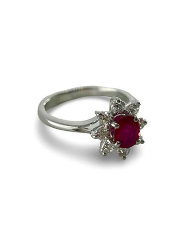 Bague 53 Bague en or blanc 18K sertie d’un rubis et diamants 58 Facettes