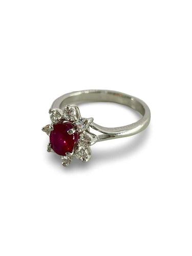 Bague 53 Bague en or blanc 18K sertie d’un rubis et diamants 58 Facettes