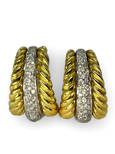 Boucles d'oreilles Boucles d'oreilles en or jaune et or blanc 18K et diamants 0,40 ct 58 Facettes 00071301
