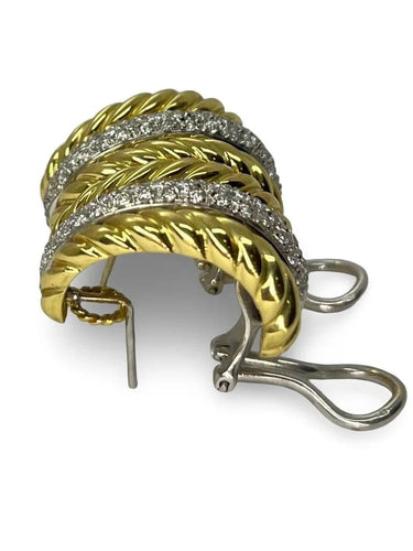 Boucles d'oreilles Boucles d'oreilles en or jaune et or blanc 18K et diamants 0,40 ct 58 Facettes 00071301