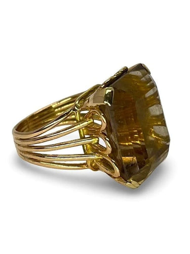 Bague 53 Bague en or rose 18K sertie d’un quartz fumé 20 ct 58 Facettes 00073501