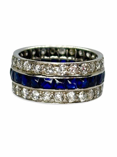 Bague 51.5 Alliance tour complet en or blanc 18K, saphirs et diamants 58 Facettes 737