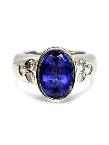 Bague 51 Bague en or blanc 18K avec tanzanite 5 ct et diamants 0,60 ct 58 Facettes 1241