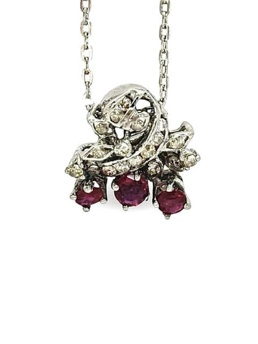 Collier Collier en or blanc 18K rubis 1 ct et diamants 0,50 ct 58 Facettes 1244
