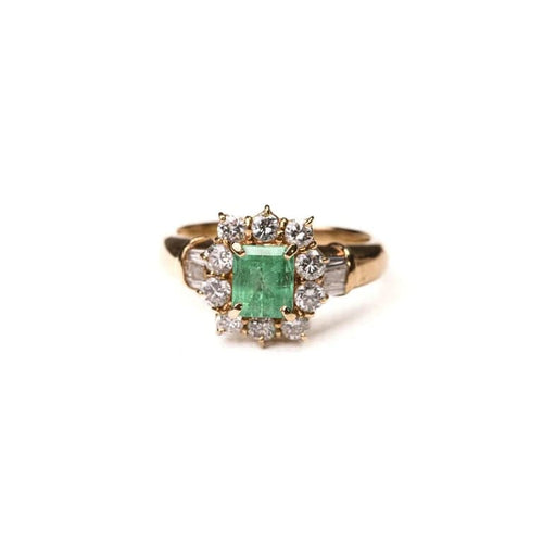 Bague 53 Bague marguerite vintage en or jaune, émeraude de Colombie et diamants 58 Facettes LMB-312