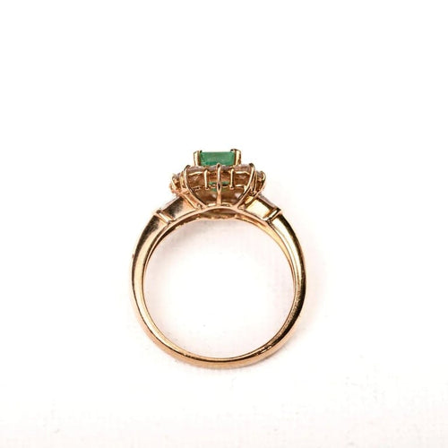Bague 53 Bague marguerite vintage en or jaune, émeraude de Colombie et diamants 58 Facettes LMB-312