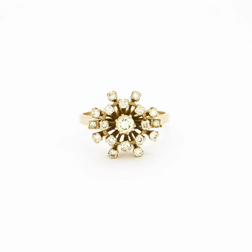 Bague 57 Bague marguerite double halo en or jaune et diamants 58 Facettes LMB-136